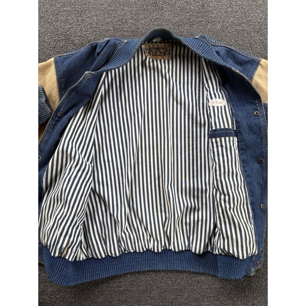 Vintage 90s Denim Bomber Jacket Mens Size XL Snaps Embroidered Peterbilt STAINED - Picture 6 of 9